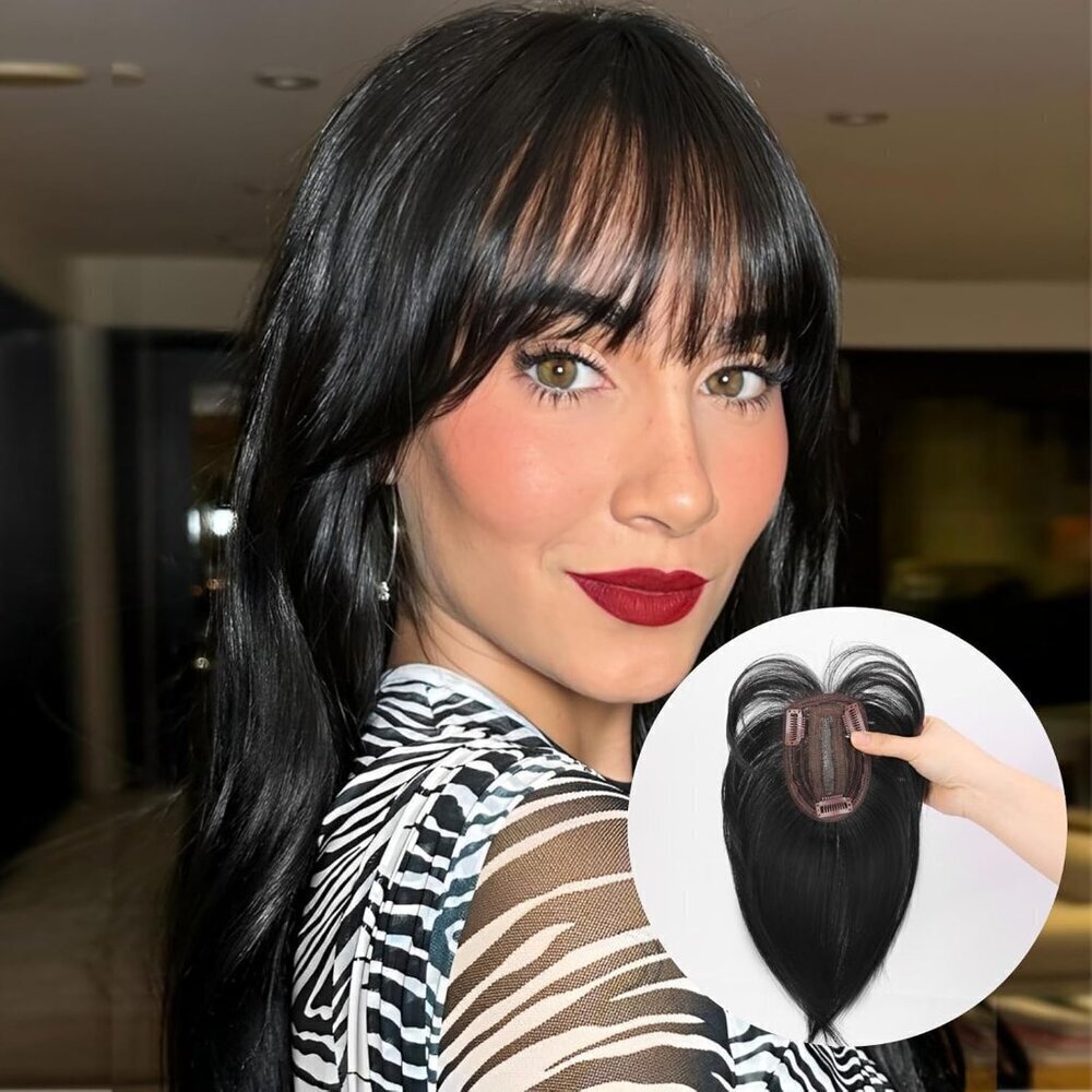 Hair Toppers for Women Natural Black Bangs with 360° Lightweight Cover Synthetic